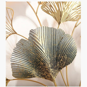 Modern Ginkgo Leaf Wall Hanging 3D Metal Sculpture Art Home Decor