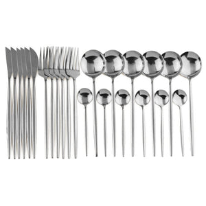 24Pcs Stainless Steel Cutlery Set Fork Knife Spoon Tableware Flatware