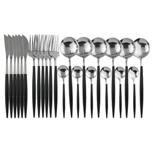 24Pcs Stainless Steel Cutlery Set Fork Knife Spoon Tableware Flatware