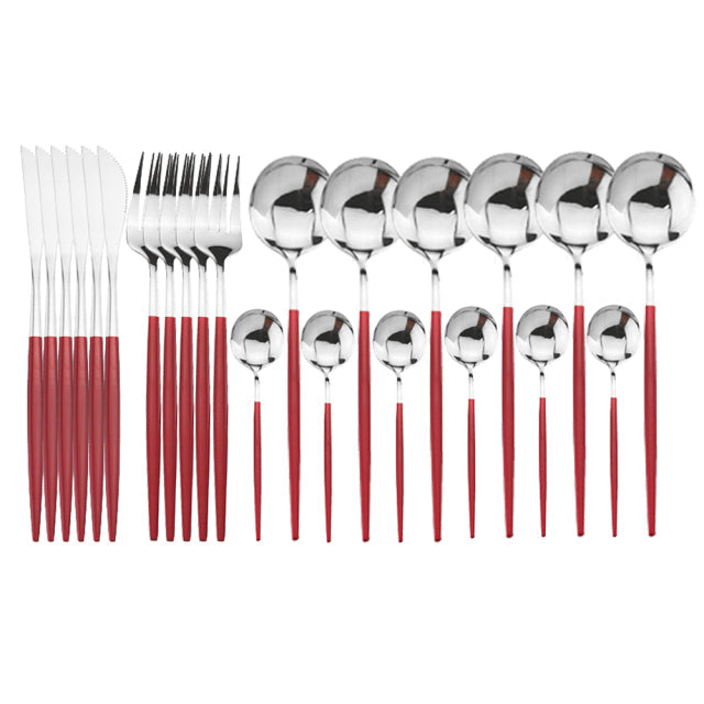 24Pcs Stainless Steel Cutlery Set Fork Knife Spoon Tableware Flatware