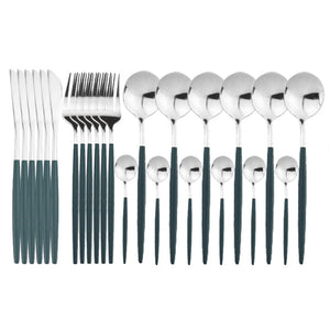 24Pcs Stainless Steel Cutlery Set Fork Knife Spoon Tableware Flatware