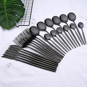 24Pcs Stainless Steel Cutlery Set Fork Knife Spoon Tableware Flatware