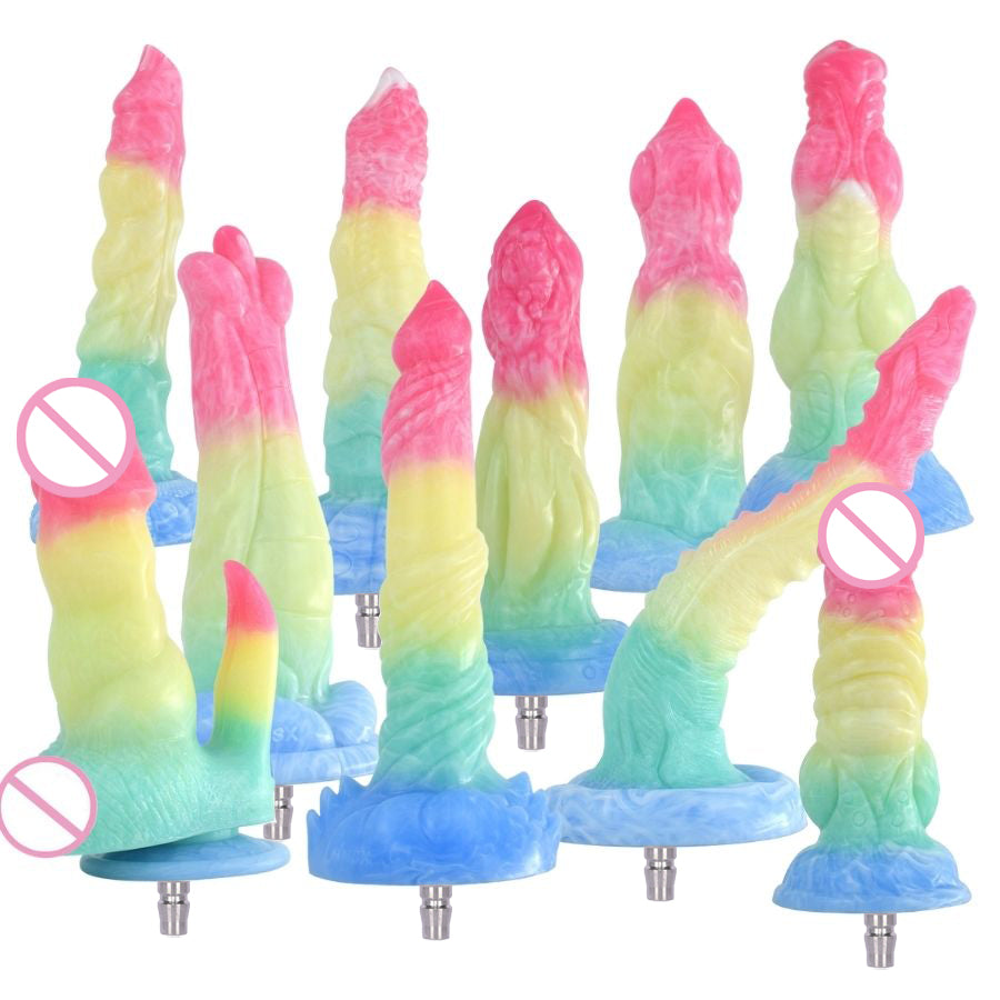 Colourful Rainbow Big Dildo Vac U Lock Attachments For Automatic Sex Machine
