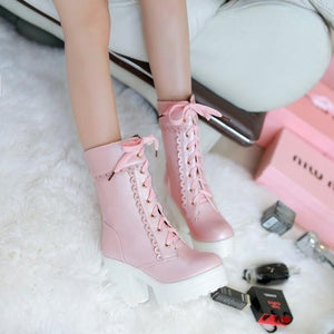 Chunky Lace Platform Lolita Boots