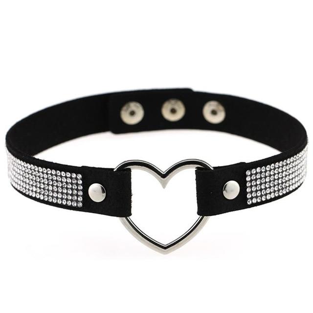 House Of Dasein Heart Rhinestone Bdsm Collar Hollow Necklace Choker Bondage Restraints