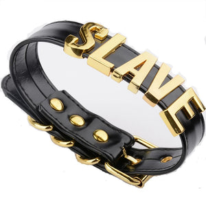 House Of Dasein Black Slave Collar With Gold Or Silver Letters Bdsm Bondage Restraints