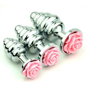 House Of Dasein Pink Rose Stainless Steel Metal Butt Plug Anal Training Bdsm
