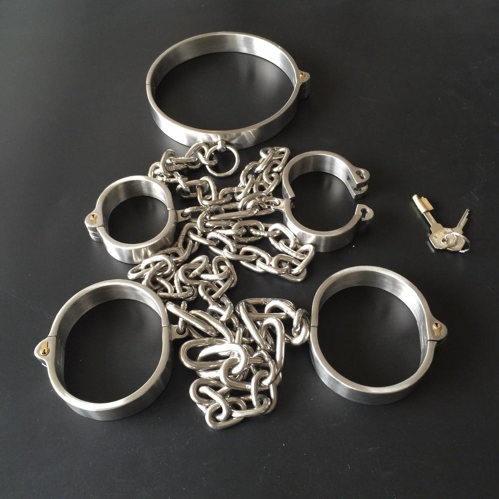 House Of Dasein Metal Restraints Set Stainless Steel Locking Collar Cuffs Kit Bdsm