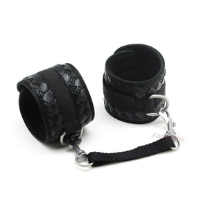 House Of Dasein Black Faux Leather Adjustable Handcuff Bdsm Restraints