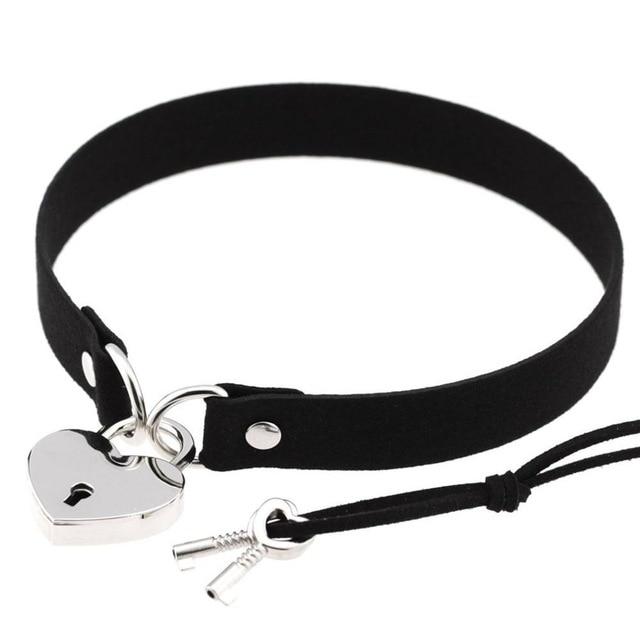 Bdsm Heart Pendant Locking Collar With Key Choker Necklace Slave Restraints