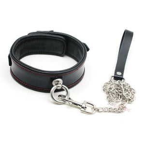 House Of Dasein Black Genuine Leather Bondage Collar Leash Metal Chain Bdsm Beginners