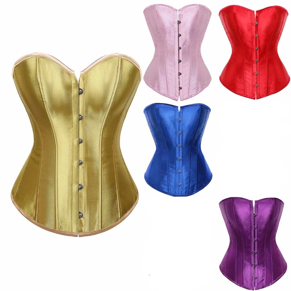 House Of Dasein Satin Over Bust Corset Lace Up Back Pink Purple Blue Gold Red Erotic Lingerie