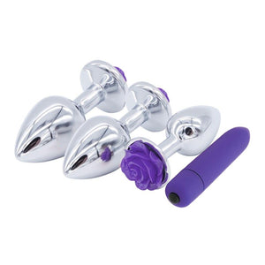 House Of Dasein Purple Rose Stainless Steel Anal Plugs 3 Sizes Vibrating Bdsm Butt Set