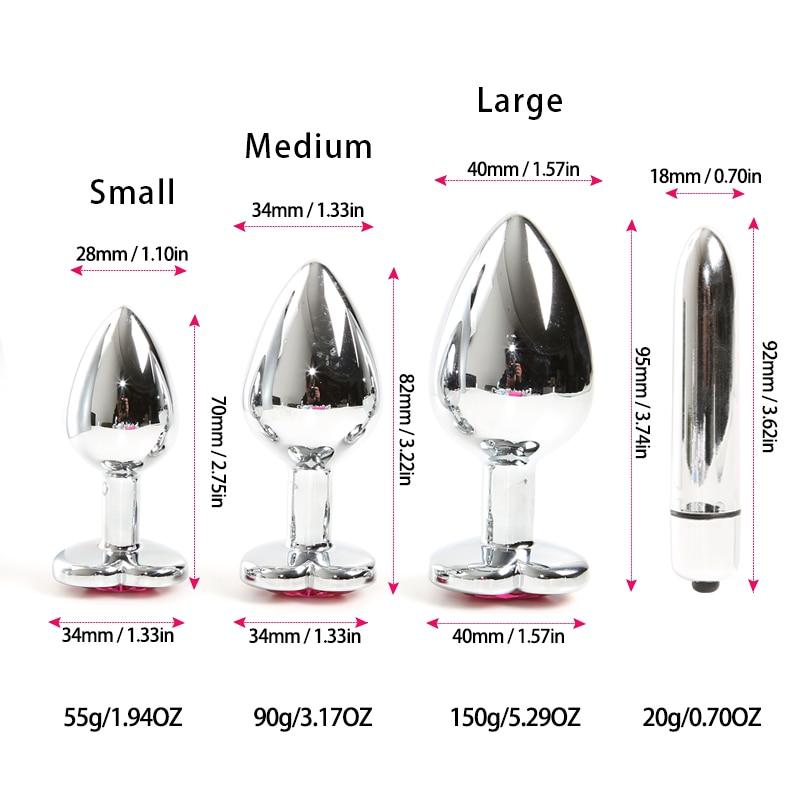 House Of Dasein Pink Heart Crystal Jewel Metal Butt Plug Three Size Mini Bullet Vibrator Anal Training