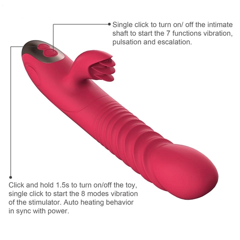 Heating Rabbit Vibrator Rechargeable Waterproof G Spot Clit Stimulator