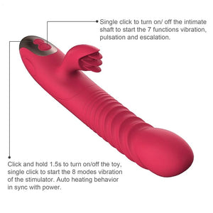 Heating Rabbit Vibrator Rechargeable Waterproof G Spot Clit Stimulator