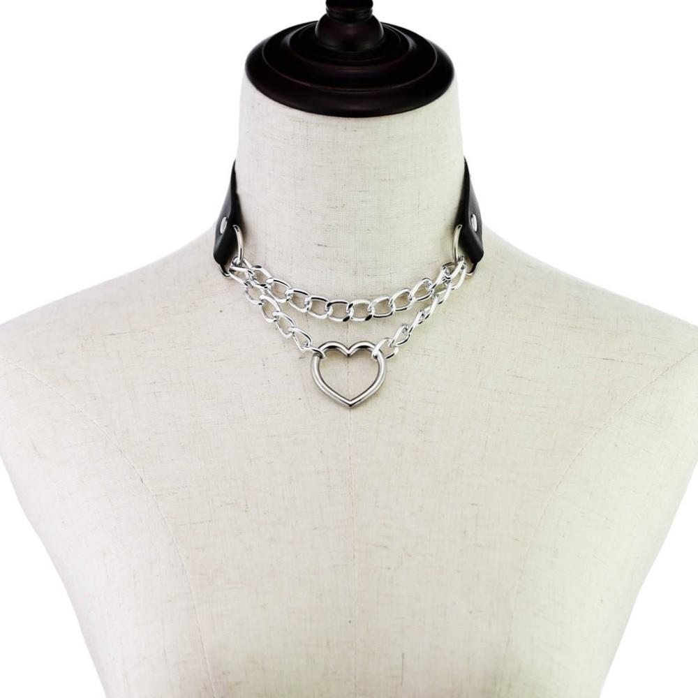 Bdsm Day Collar Heart Pendant Choker Silver Chain Necklace