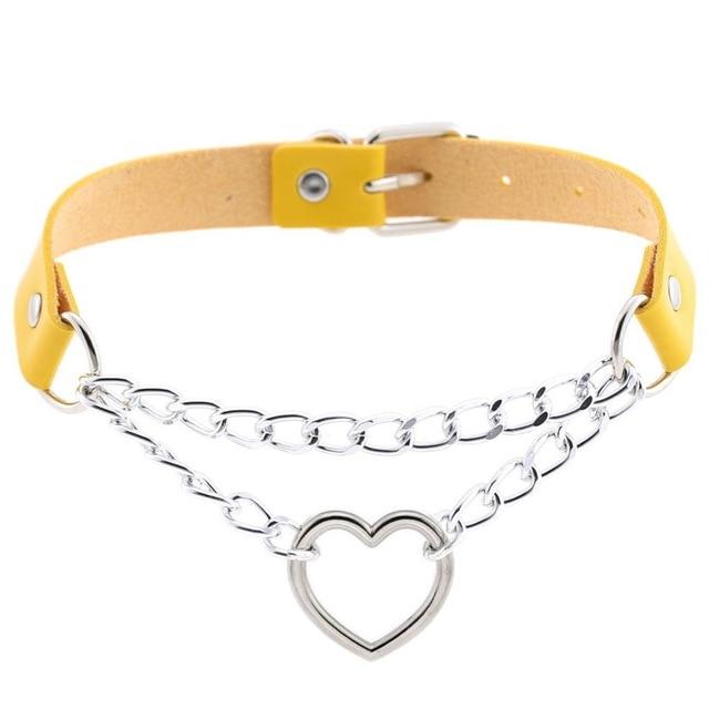 Bdsm Day Collar Heart Pendant Choker Silver Chain Necklace