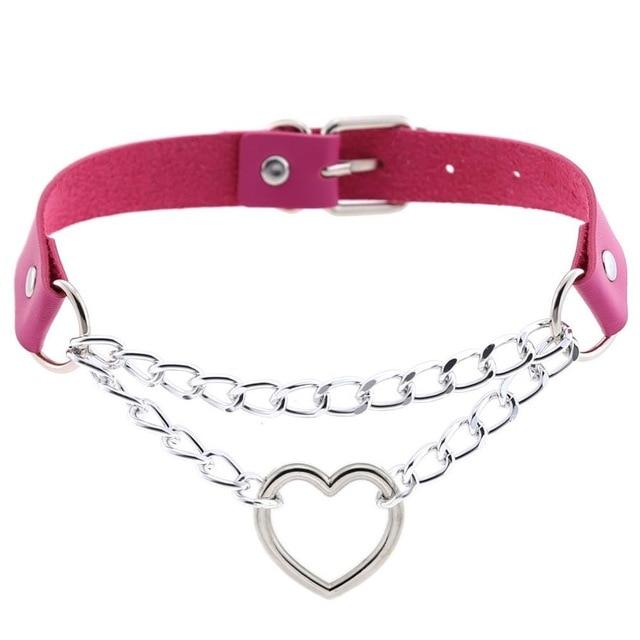 Bdsm Day Collar Heart Pendant Choker Silver Chain Necklace