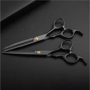 Professional Hair Cutting Scissors 9 Pcs Barber Thinning Dressing Shears Stainless Steel For Salon And Home Black 6 Inch