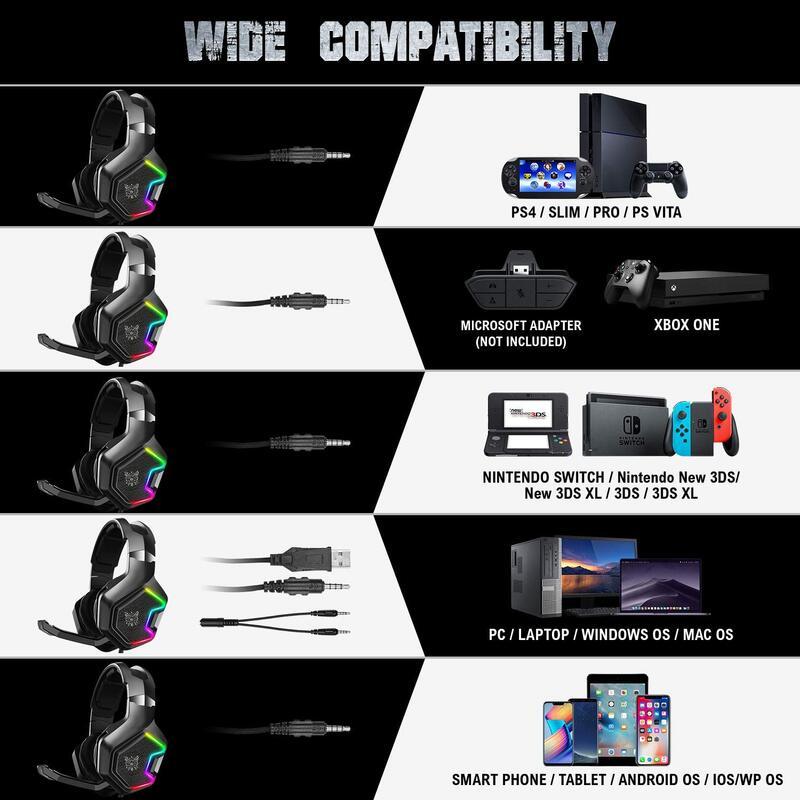 Gaming Headsets Ps4 Xbox One With Mic Rgb Led Light For Super Nintendo Pc Oneadapter Not Included