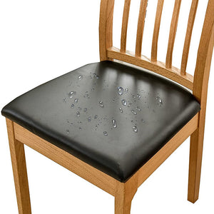 Pu Leather Stretch Chair Seat Cover Solid Waterproof Oilproof Dining Protector