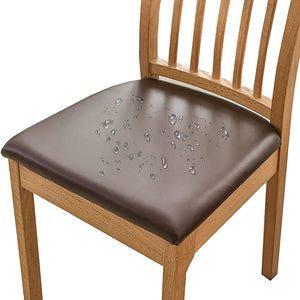 Pu Leather Stretch Chair Seat Cover Solid Waterproof Oilproof Dining Protector