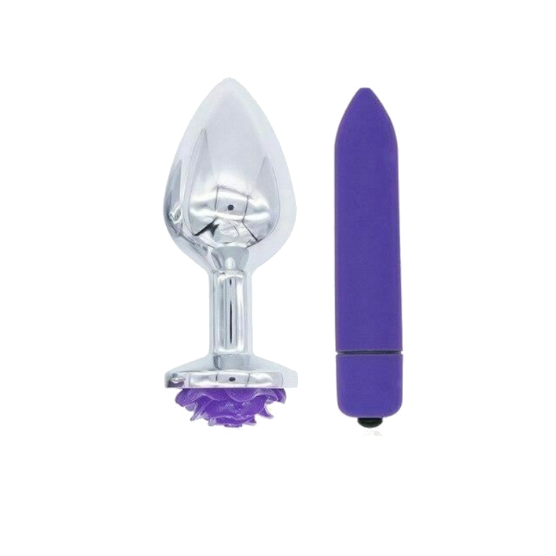 Purple Rose Anal Flower Stainless Steel Metal Butt Plugs 3 Sizes Bullet Vibrator