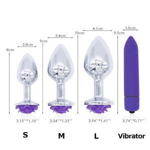 Purple Rose Anal Flower Stainless Steel Metal Butt Plugs 3 Sizes Bullet Vibrator