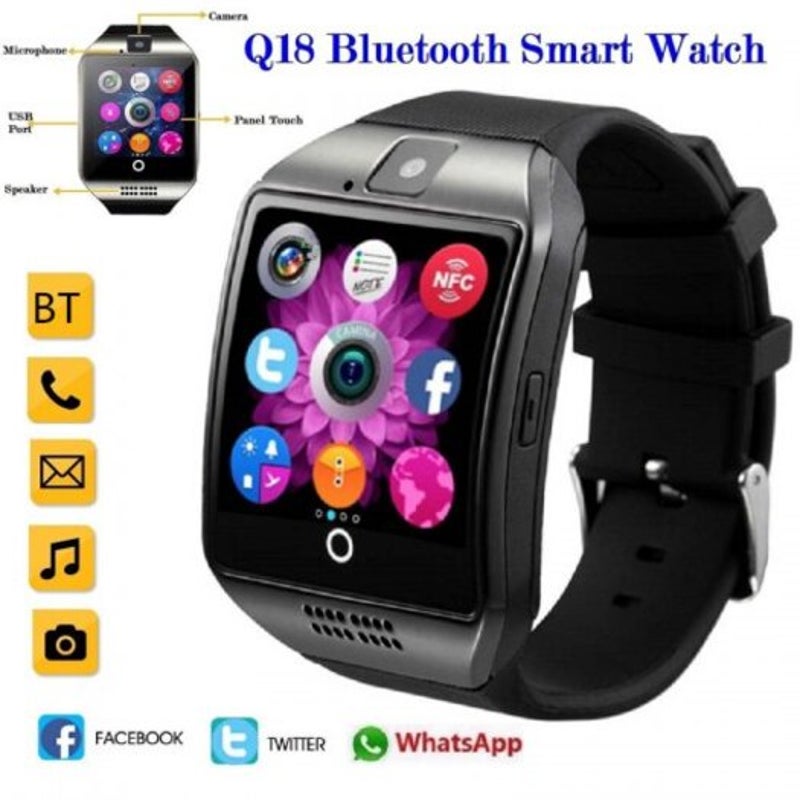 Q18 Bluetooth Smart Watch Men Wrist Watches Touch Screen Big Battery Support Tf Sim Card Smartwatch Black