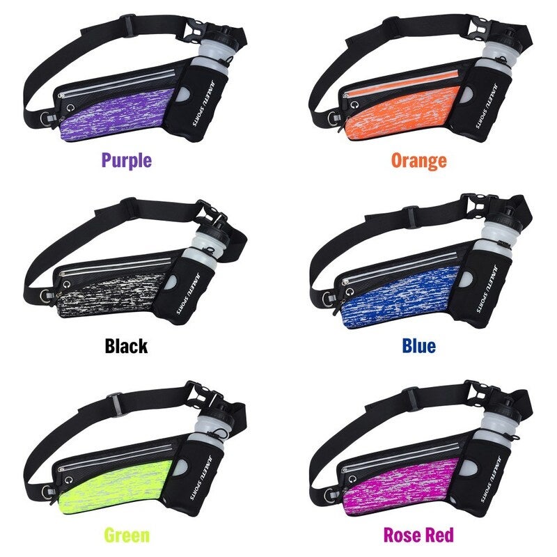 Reflective Running Belt Outdoor Sports Hydration Waist Pack Blue