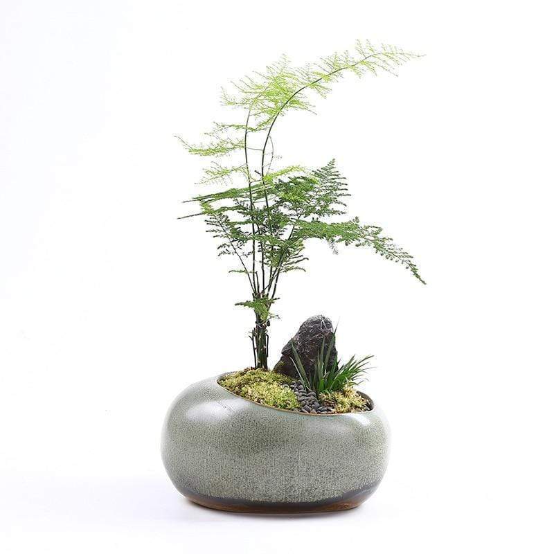 Koi Pot Japanese Natural Stone Look Ceramic Plant Pots Home Decor