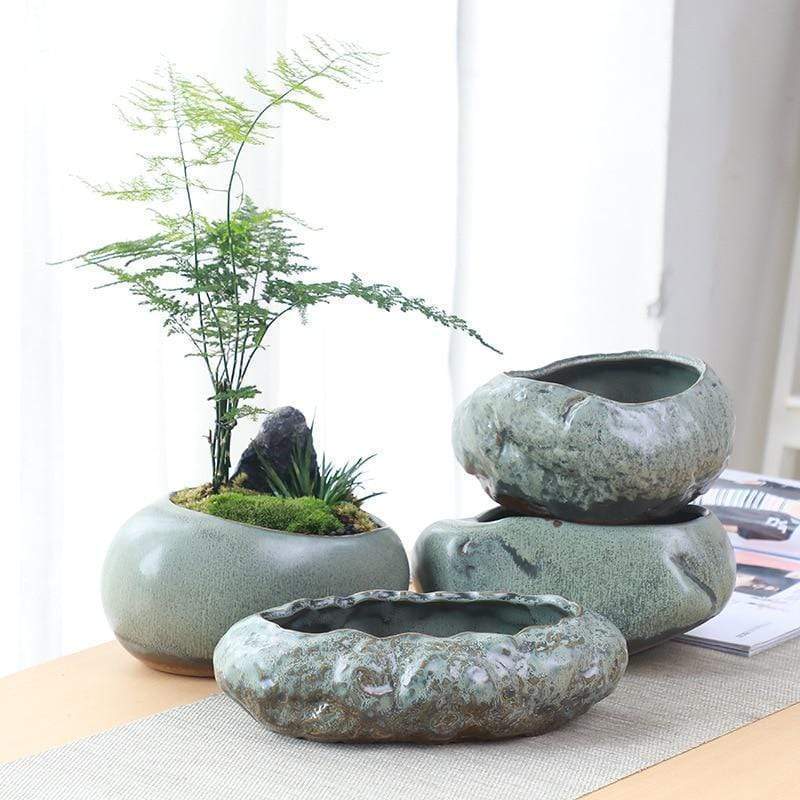 Koi Pot Japanese Natural Stone Look Ceramic Plant Pots Home Decor