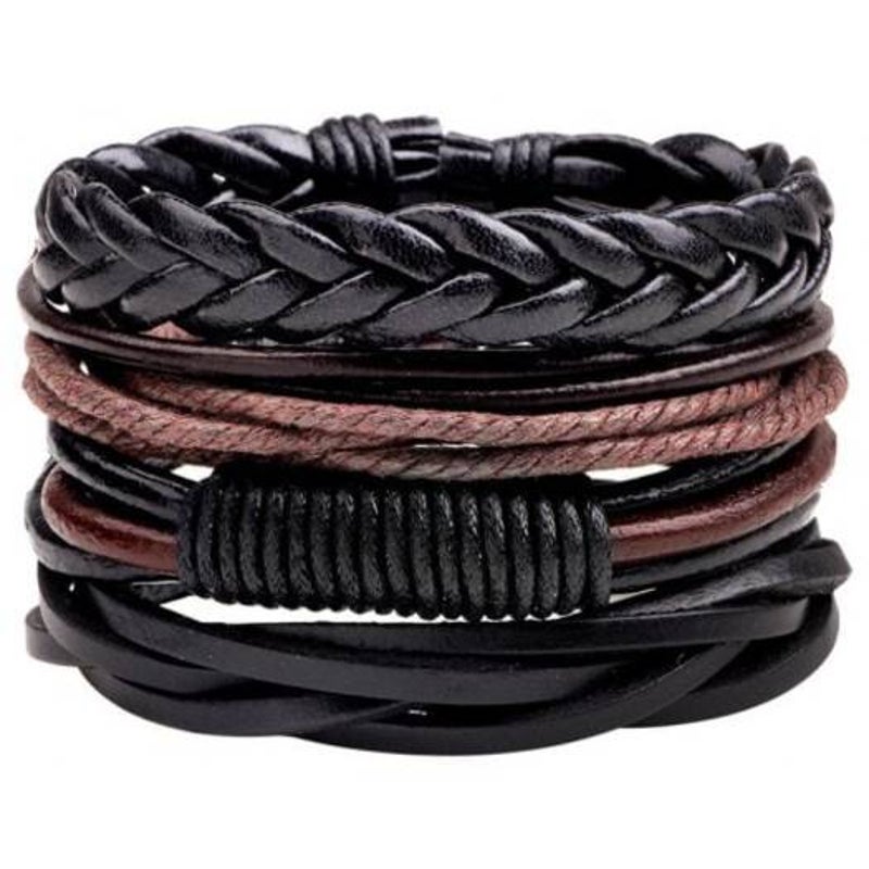 Veile Studios Retro Diy Woven Leather Men Bracelet 4Pcs Multi A