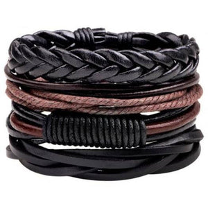 Retro Diy Woven Leather Men Bracelet 4Pcs Multi A