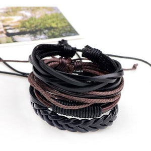 Veile Studios Retro Diy Woven Leather Men Bracelet 4Pcs Multi A