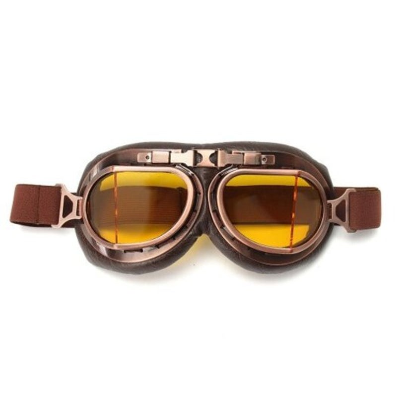 Retro Motorcycle Goggles Glasses Classic Sunglasses For Harley Pilot Steampunk Copper Helmet Yellow