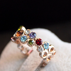 Veile Studios Charm Gold Plated Colorful Crystal Diamond Fashion Ring