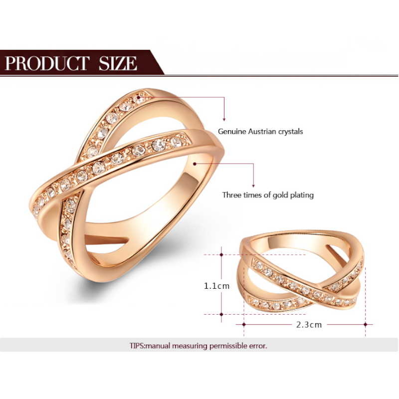 Veile Studios Women Crystal Fashion Ring Jewelry Diamond Plating Rose Gold