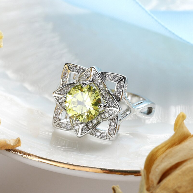 Veile Studios Rings White Gold Plated Yellow Round Zircon