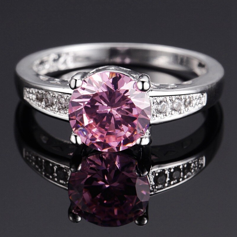 Veile Studios Pink Womens Ladies Ring Zirconia Wedding Engagement Jewelry Party Accessories