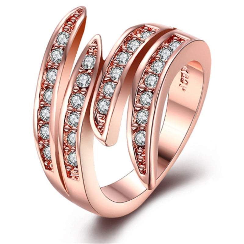 Veile Studios Rose Gold Fashion Banquet Exaggerated Lady Ring Multilayer Retro Silver Cross Zirconia