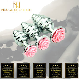 House Of Dasein Pink Rose Stainless Steel Metal Butt Plug Anal Training Bdsm