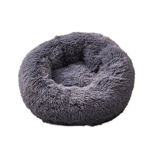 Round Shape Long Plush Pet Nest Cushion For Cat Dog Sleeping Dark Grays Diameter 50 Cm