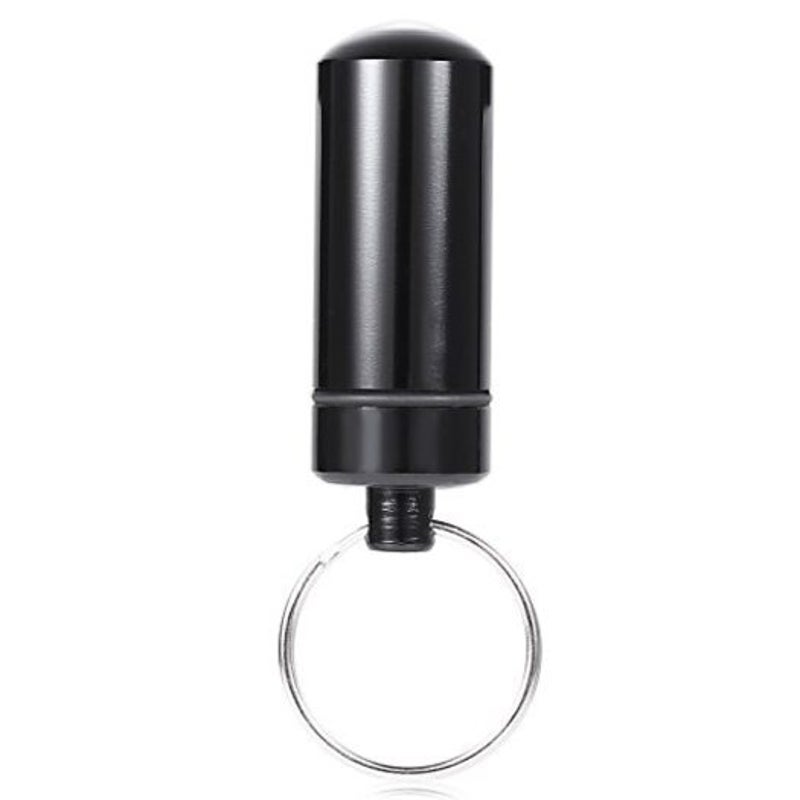 S Size Round Bottom Waterproof Air Tight Drug Container Pill Barrel Holder With Keychain Black