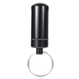 S Size Round Bottom Waterproof Air Tight Drug Container Pill Barrel Holder With Keychain Black