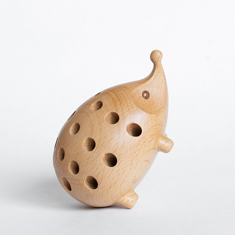 Solid Wood Carved Hedgehog Pencil Holder Nordic Decor Storage