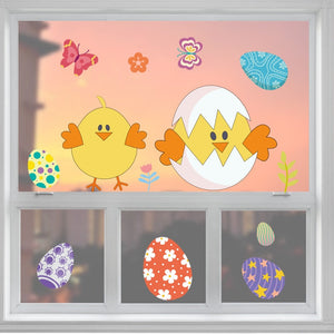 Cute Happy Easter Rabbit Chick Bunny Window Stickers Wall Decals