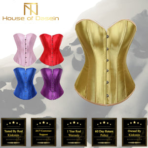 House Of Dasein Satin Over Bust Corset Lace Up Back Pink Purple Blue Gold Red Erotic Lingerie