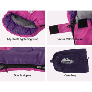 Weisshorn Sleeping Bag Bags Kid 172Cm Camping Hiking Thermal Pink